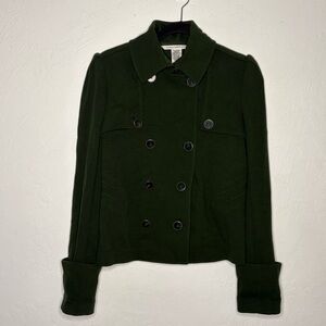 Diane Von Furstenberg Jacket‎ 10 Green Wool Silk Double Breasted Eliot Short